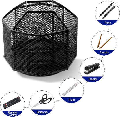 Mesh Pen Holder, Desk Organizer for Home Office, Black