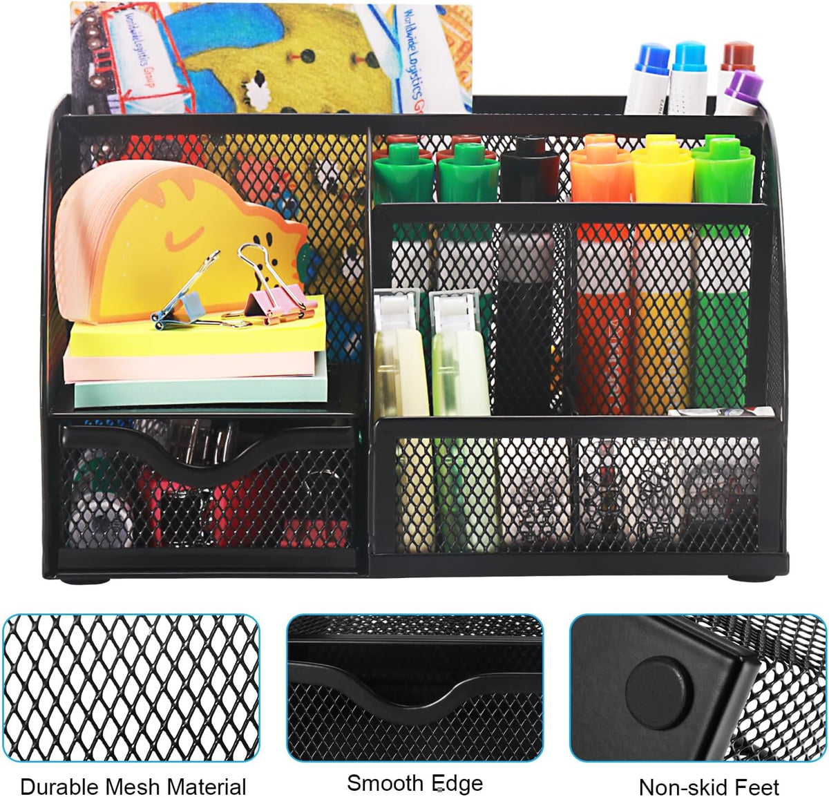 Mesh Pen Holder, Desk Organizer for Home Office, Black