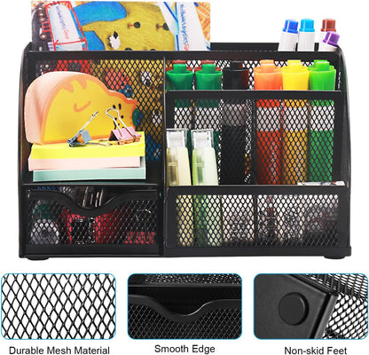 Mesh Pen Holder, Desk Organizer for Home Office, Black