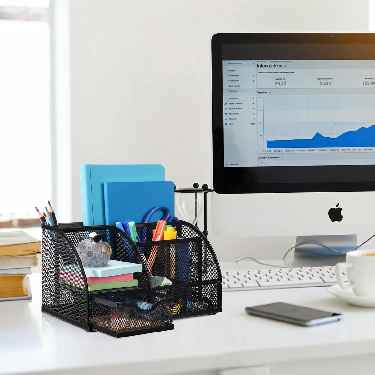 Mesh Pen Holder, Desk Organizer for Home Office, Black