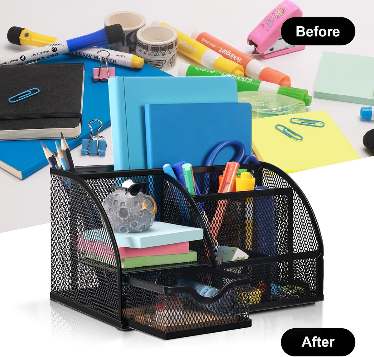Mesh Pen Holder, Desk Organizer for Home Office, Black