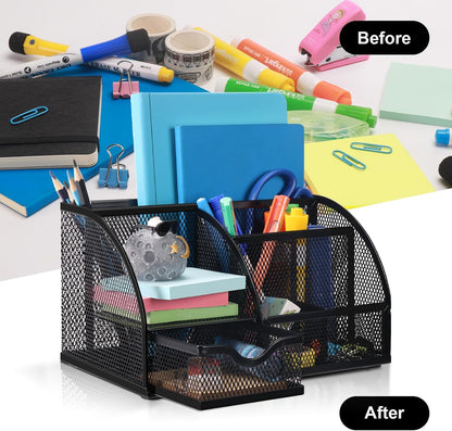 Mesh Pen Holder, Desk Organizer for Home Office, Black