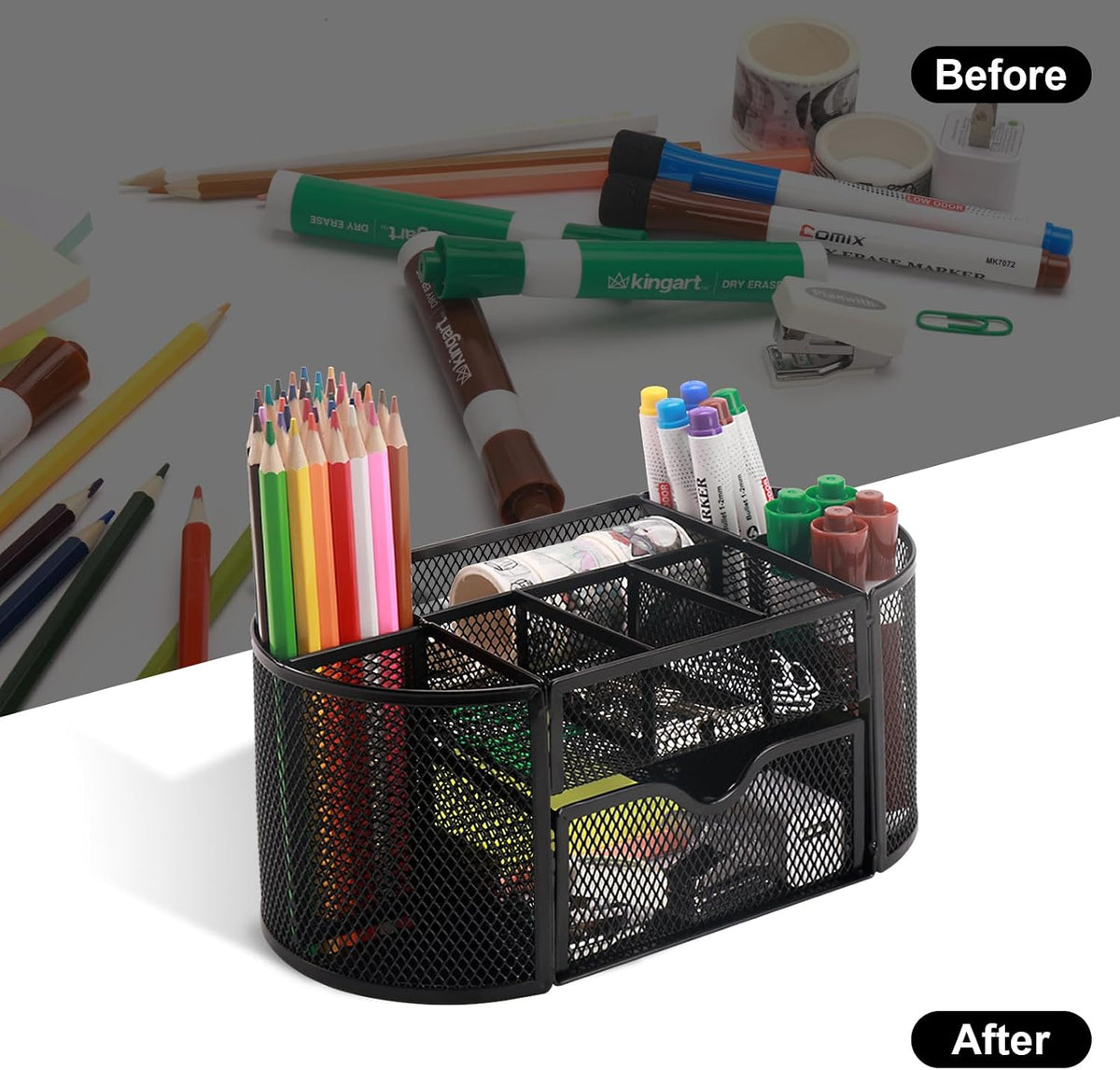 Mesh Pen Holder, Desk Organizer for Home Office, Black