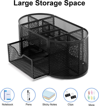 Mesh Pen Holder, Desk Organizer for Home Office, Black