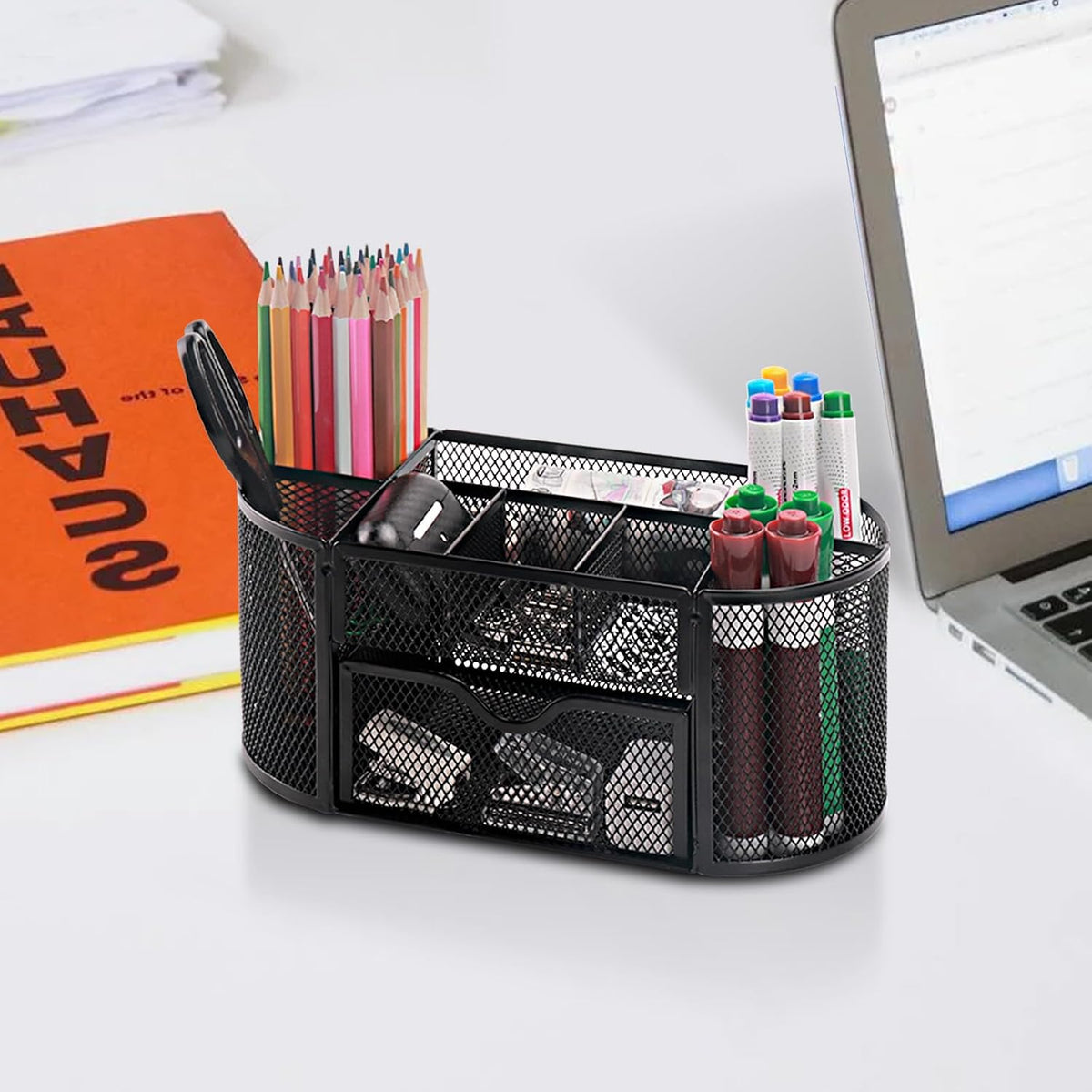 Mesh Pen Holder, Desk Organizer for Home Office, Black