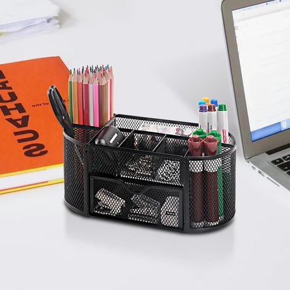 Mesh Pen Holder, Desk Organizer for Home Office, Black