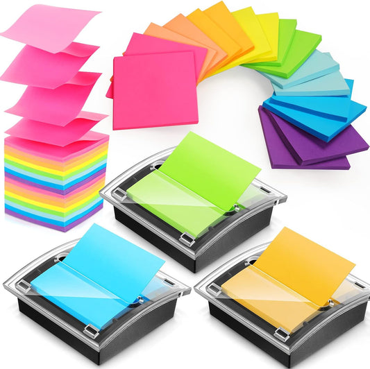 Pop Up Sticky Note Dispenser, 27 Pcs 3x3 in Self Stick Pads, Black