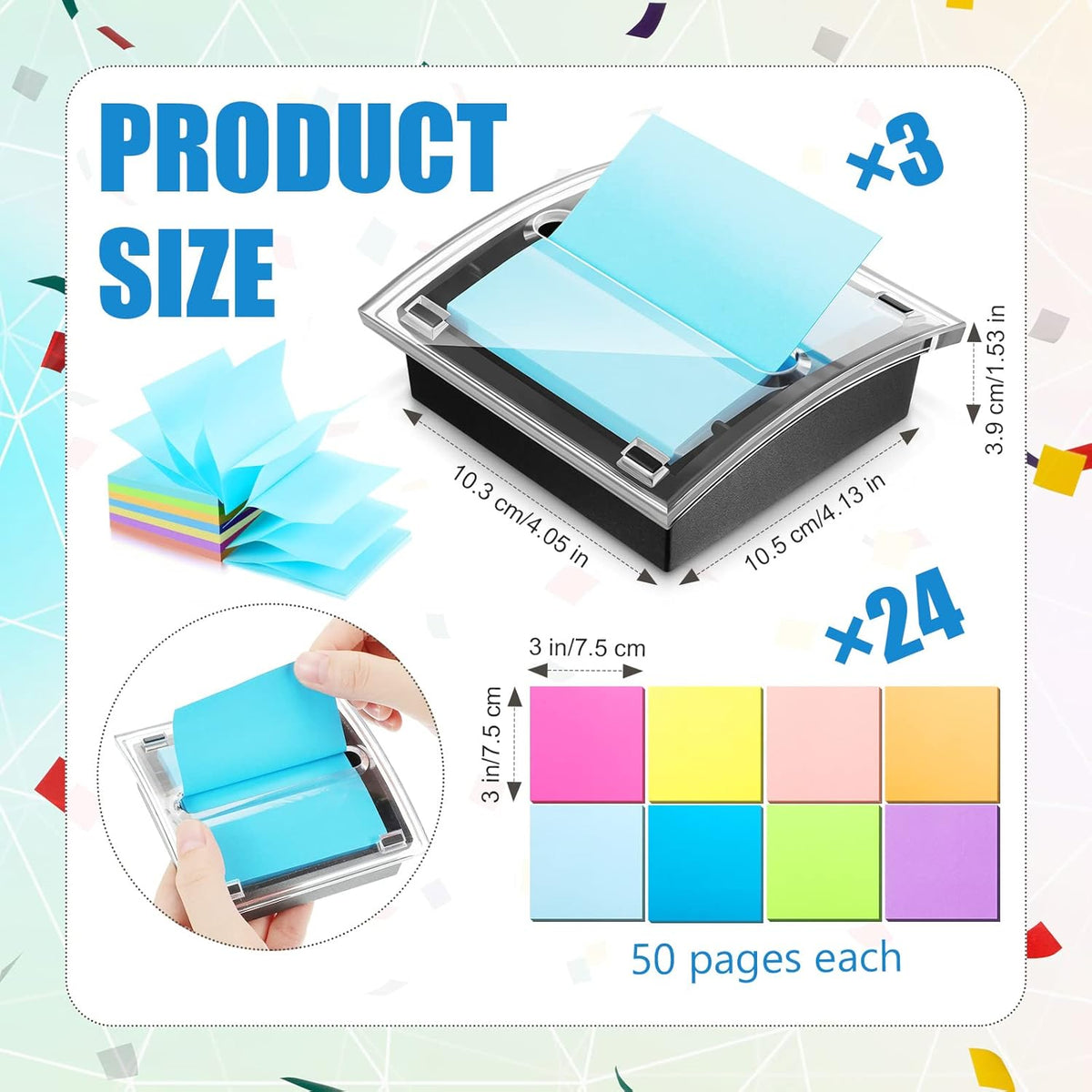 Pop Up Sticky Note Dispenser, 27 Pcs 3x3 in Self Stick Pads, Black