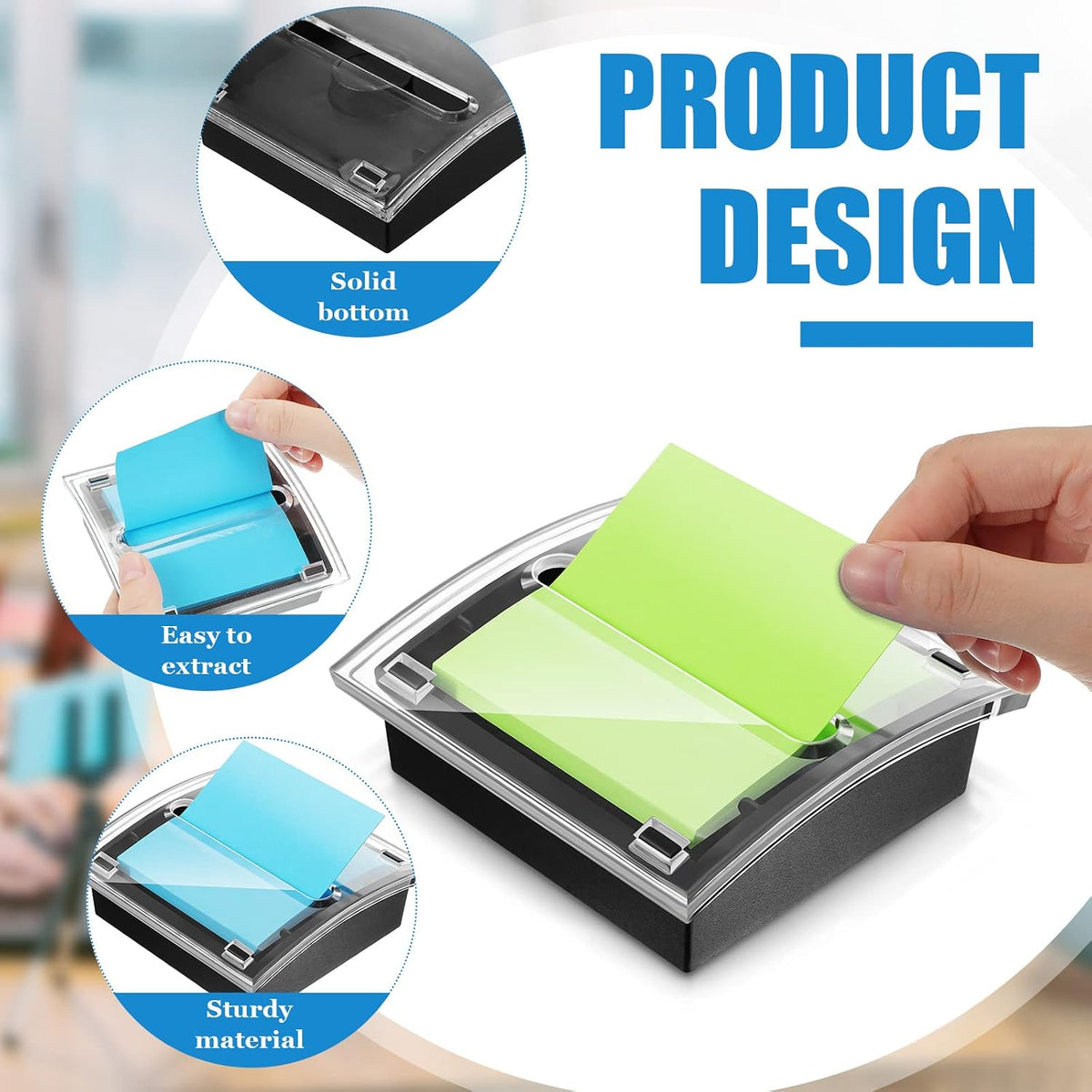 Pop Up Sticky Note Dispenser, 27 Pcs 3x3 in Self Stick Pads, Black