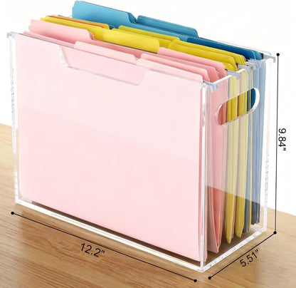 Acrylic Hanging File Organizer Box with Handles, Letter Size
