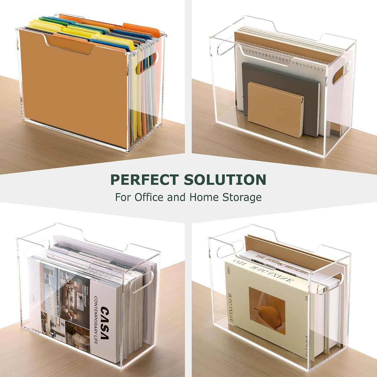 Acrylic Hanging File Organizer Box with Handles, Letter Size