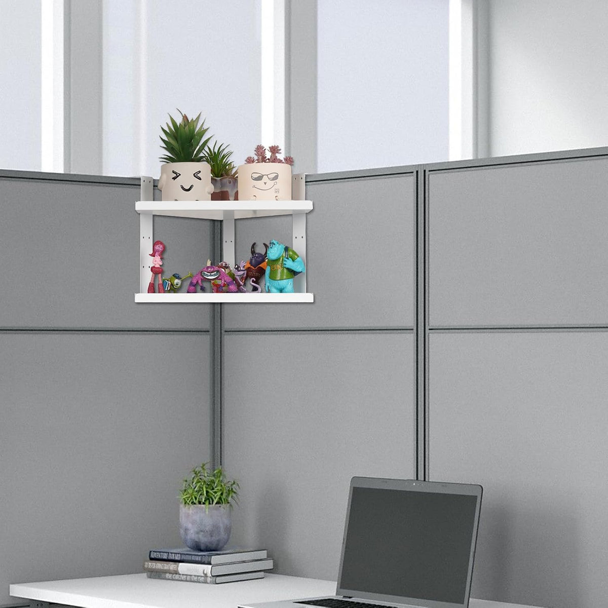 11 Inch 2-Tier Hanging Cubicle Shelf with Adjustable Hooks, Metal Organizer
