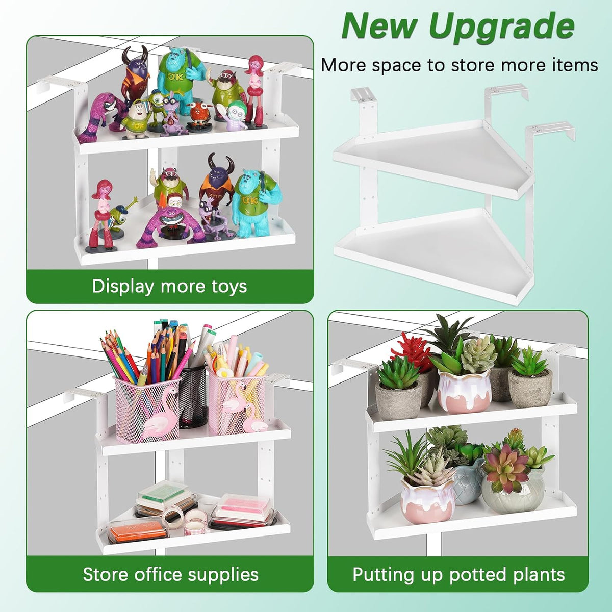 11 Inch 2-Tier Hanging Cubicle Shelf with Adjustable Hooks, Metal Organizer