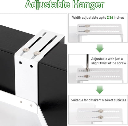11 Inch 2-Tier Hanging Cubicle Shelf with Adjustable Hooks, Metal Organizer