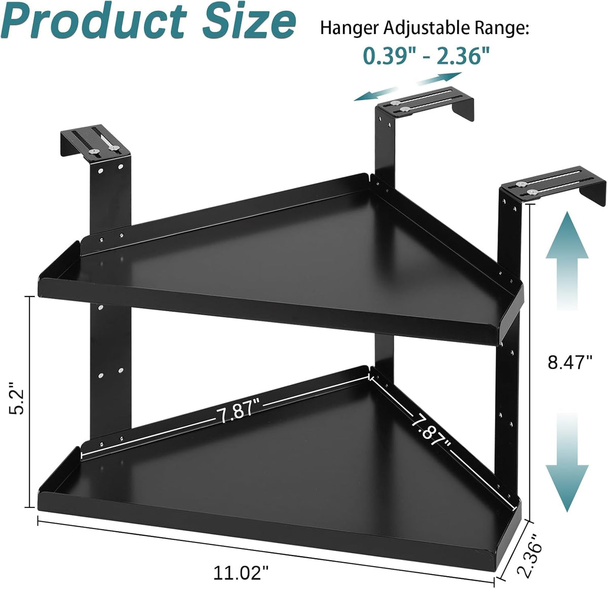 11 Inch 2-Tier Hanging Cubicle Shelf with Adjustable Hooks, Metal Organizer