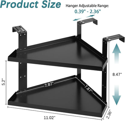 11 Inch 2-Tier Hanging Cubicle Shelf with Adjustable Hooks, Metal Organizer