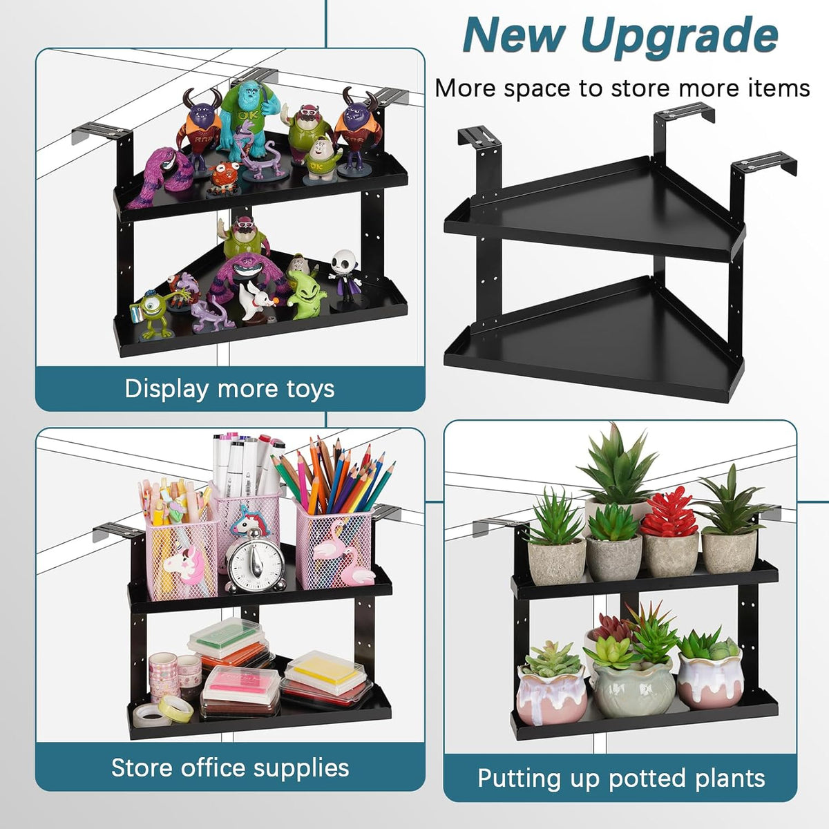 11 Inch 2-Tier Hanging Cubicle Shelf with Adjustable Hooks, Metal Organizer