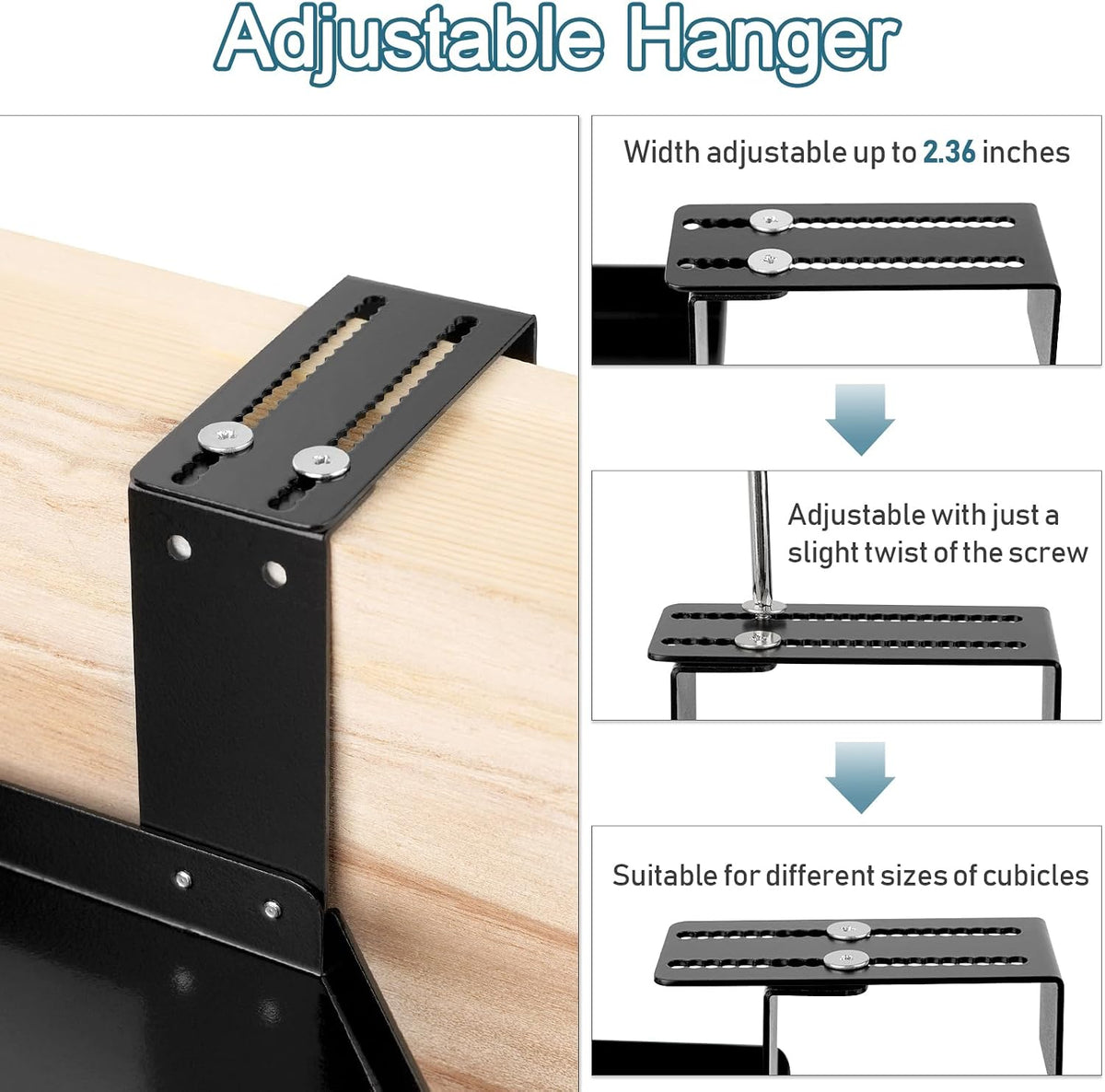 11 Inch 2-Tier Hanging Cubicle Shelf with Adjustable Hooks, Metal Organizer