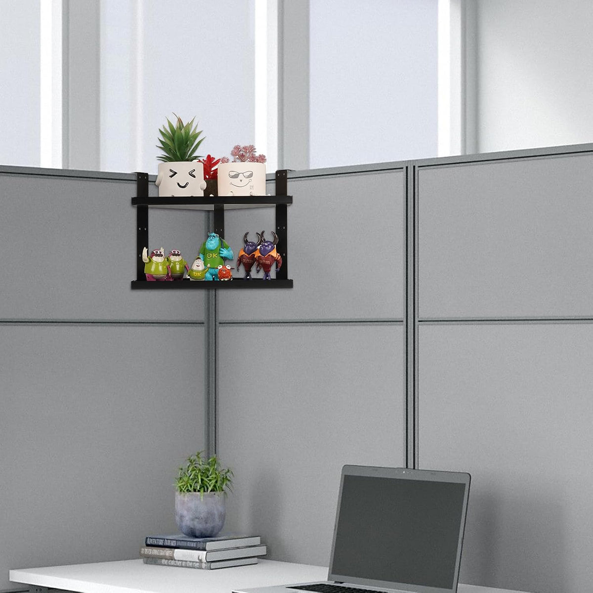 11 Inch 2-Tier Hanging Cubicle Shelf with Adjustable Hooks, Metal Organizer