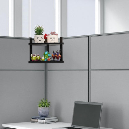 11 Inch 2-Tier Hanging Cubicle Shelf with Adjustable Hooks, Metal Organizer