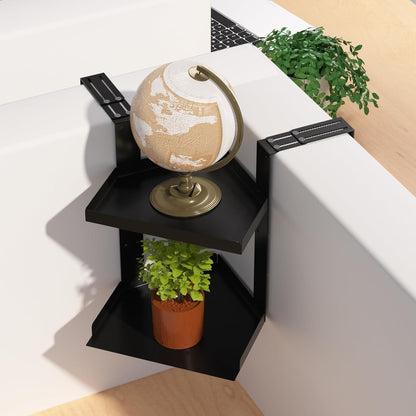 11 Inch 2-Tier Hanging Cubicle Shelf with Adjustable Hooks, Metal Organizer