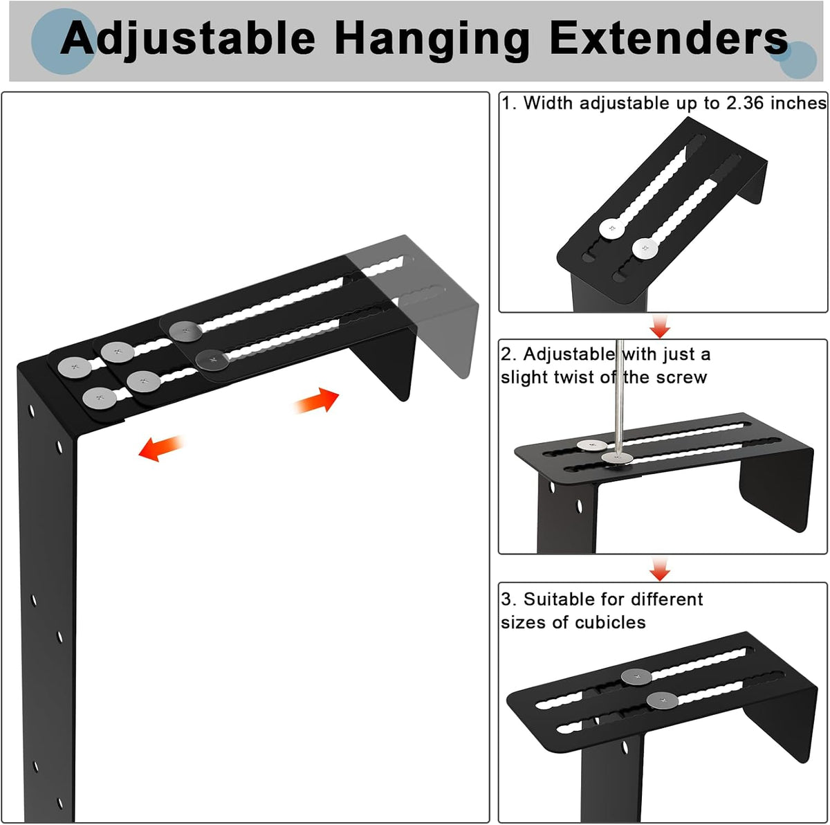 11 Inch 2-Tier Hanging Cubicle Shelf with Adjustable Hooks, Metal Organizer