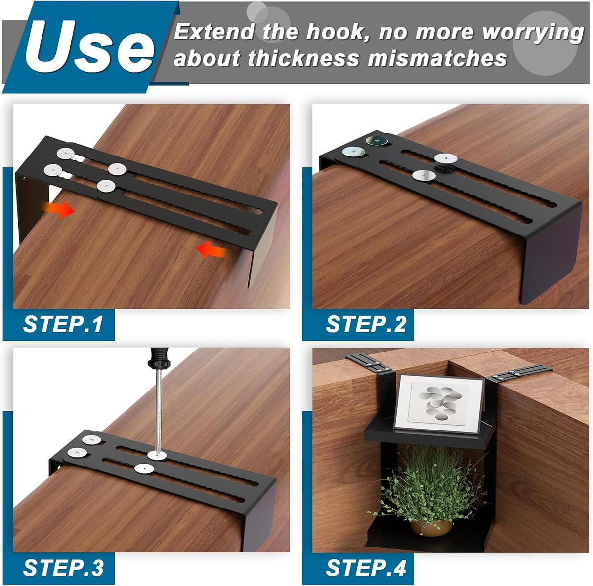 11 Inch 2-Tier Hanging Cubicle Shelf with Adjustable Hooks, Metal Organizer