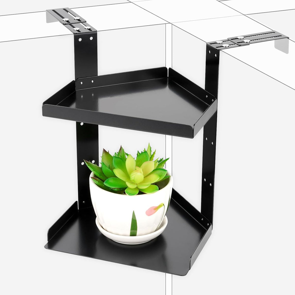 11 Inch 2-Tier Hanging Cubicle Shelf with Adjustable Hooks, Metal Organizer