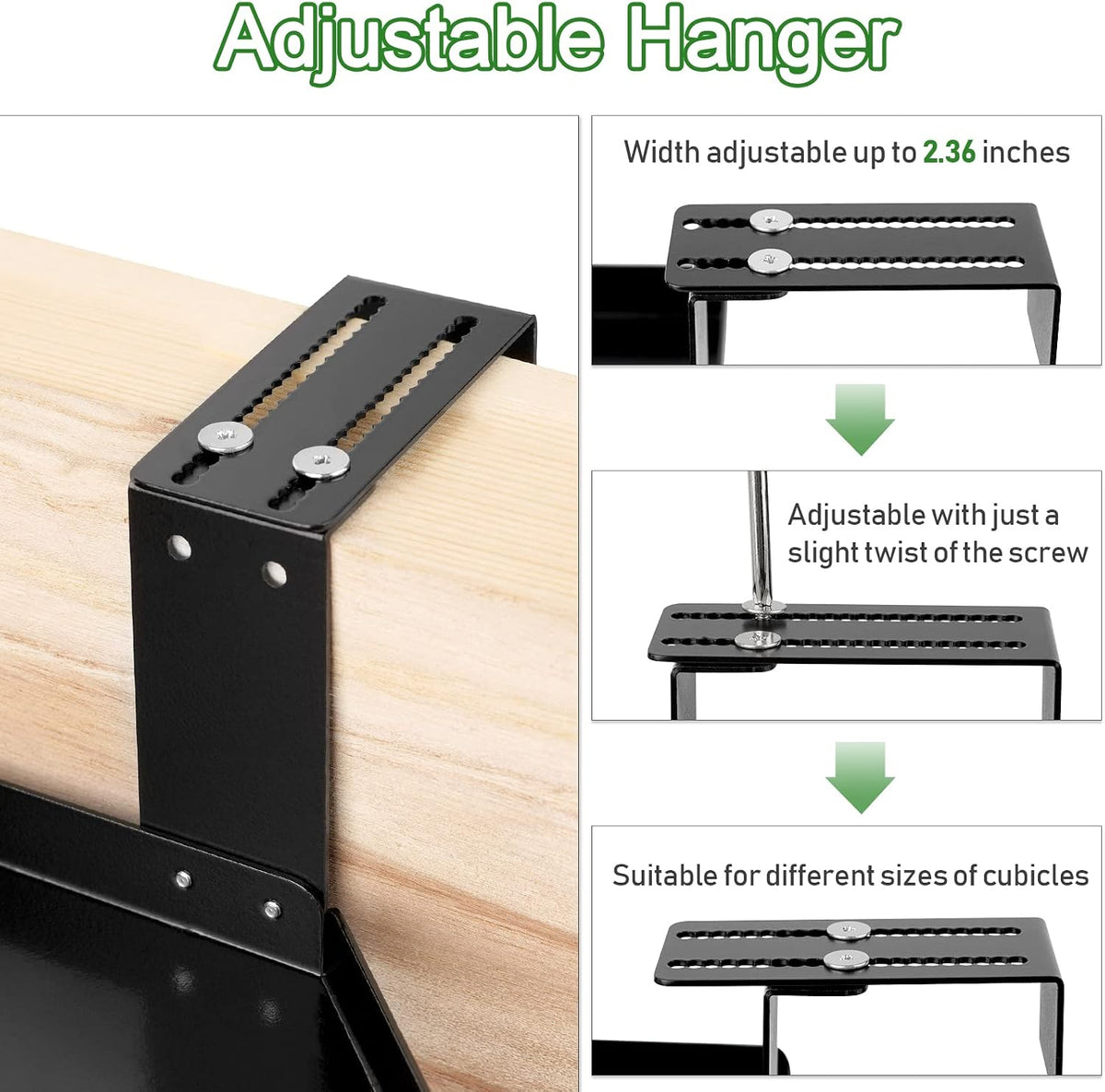 11 Inch 2-Tier Hanging Cubicle Shelf with Adjustable Hooks, Metal Organizer