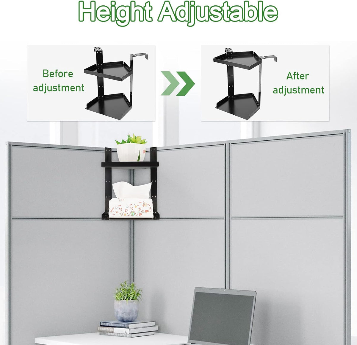 11 Inch 2-Tier Hanging Cubicle Shelf with Adjustable Hooks, Metal Organizer