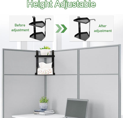 11 Inch 2-Tier Hanging Cubicle Shelf with Adjustable Hooks, Metal Organizer