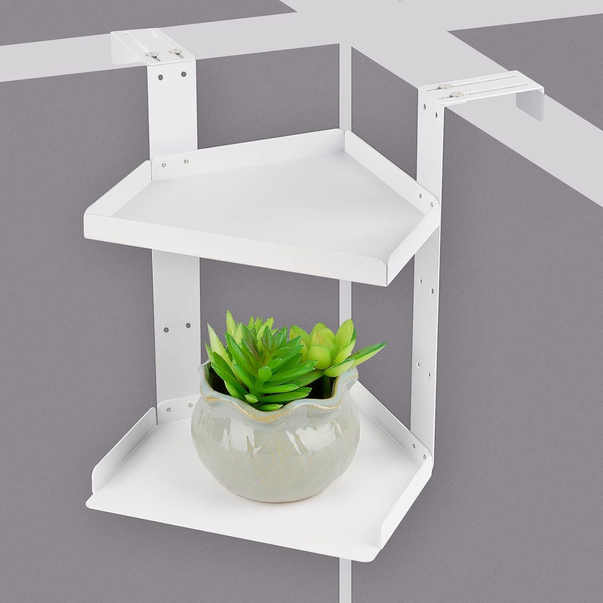 11 Inch 2-Tier Hanging Cubicle Shelf with Adjustable Hooks, Metal Organizer
