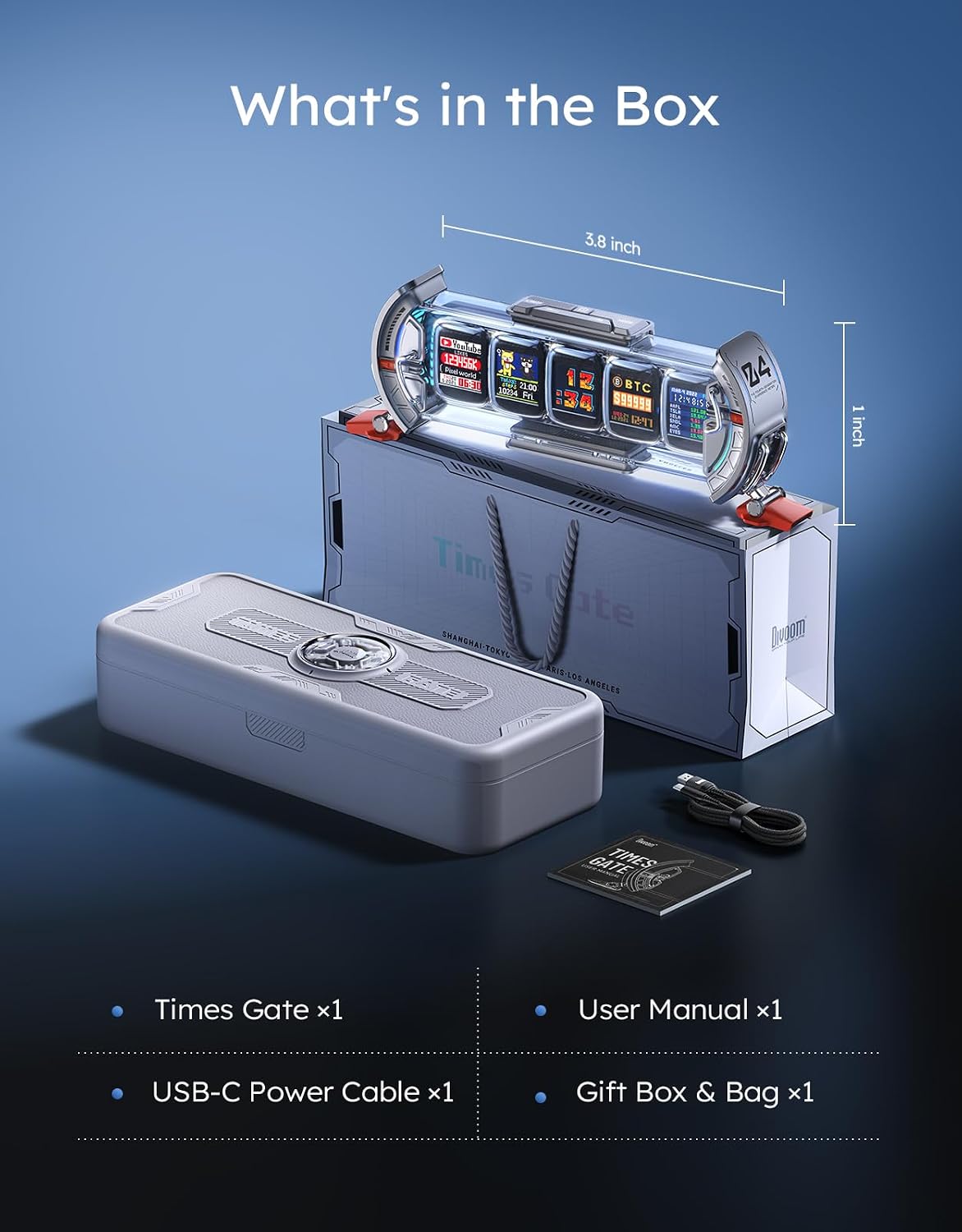 Times Gate - Cyberpunk Gaming Setup Digital Alarm Clock, Smart APP, WiFi Connect, RGB LED Display, Personalized Financial & Bitcoin Dashboard, Pixel Art for Gaming Room & Office Decor, Silver