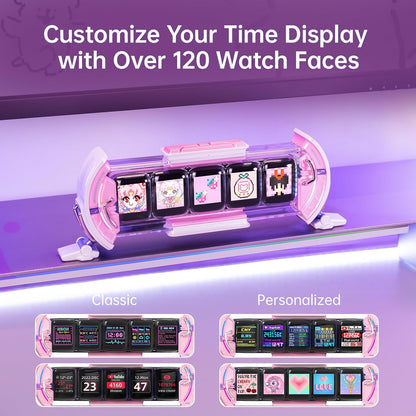 Times Gate - Cyberpunk Gaming Setup Digital Alarm Clock, Smart APP, WiFi Connect, RGB LED Display, Personalized Financial & Bitcoin Dashboard, Pixel Art for Gaming Room & Office Decor, Silver