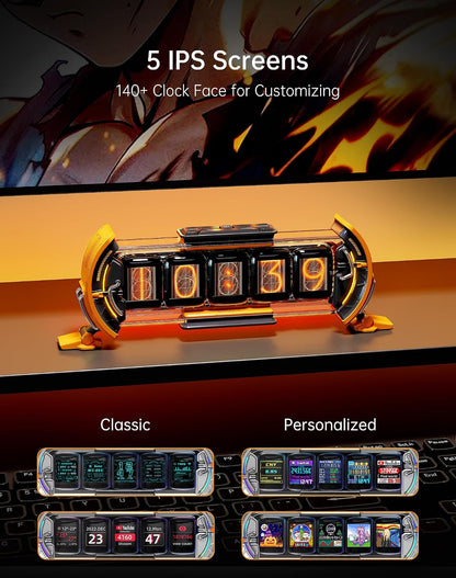 Times Gate - Cyberpunk Gaming Setup Digital Alarm Clock, Smart APP, WiFi Connect, RGB LED Display, Personalized Financial & Bitcoin Dashboard, Pixel Art for Gaming Room & Office Decor, Silver