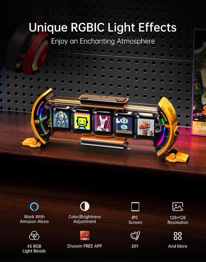 Times Gate - Cyberpunk Gaming Setup Digital Alarm Clock, Smart APP, WiFi Connect, RGB LED Display, Personalized Financial & Bitcoin Dashboard, Pixel Art for Gaming Room & Office Decor, Silver