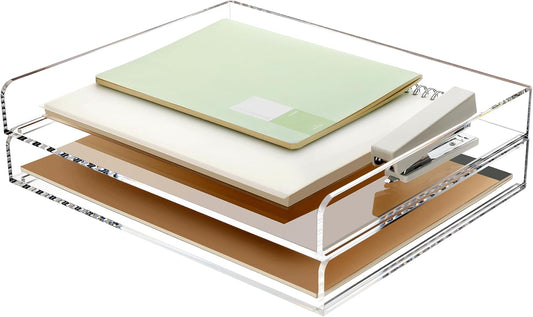 2 Pack- Stackable Paper Letter Tray, A4 File Tray Desk Organizer, Acrylic