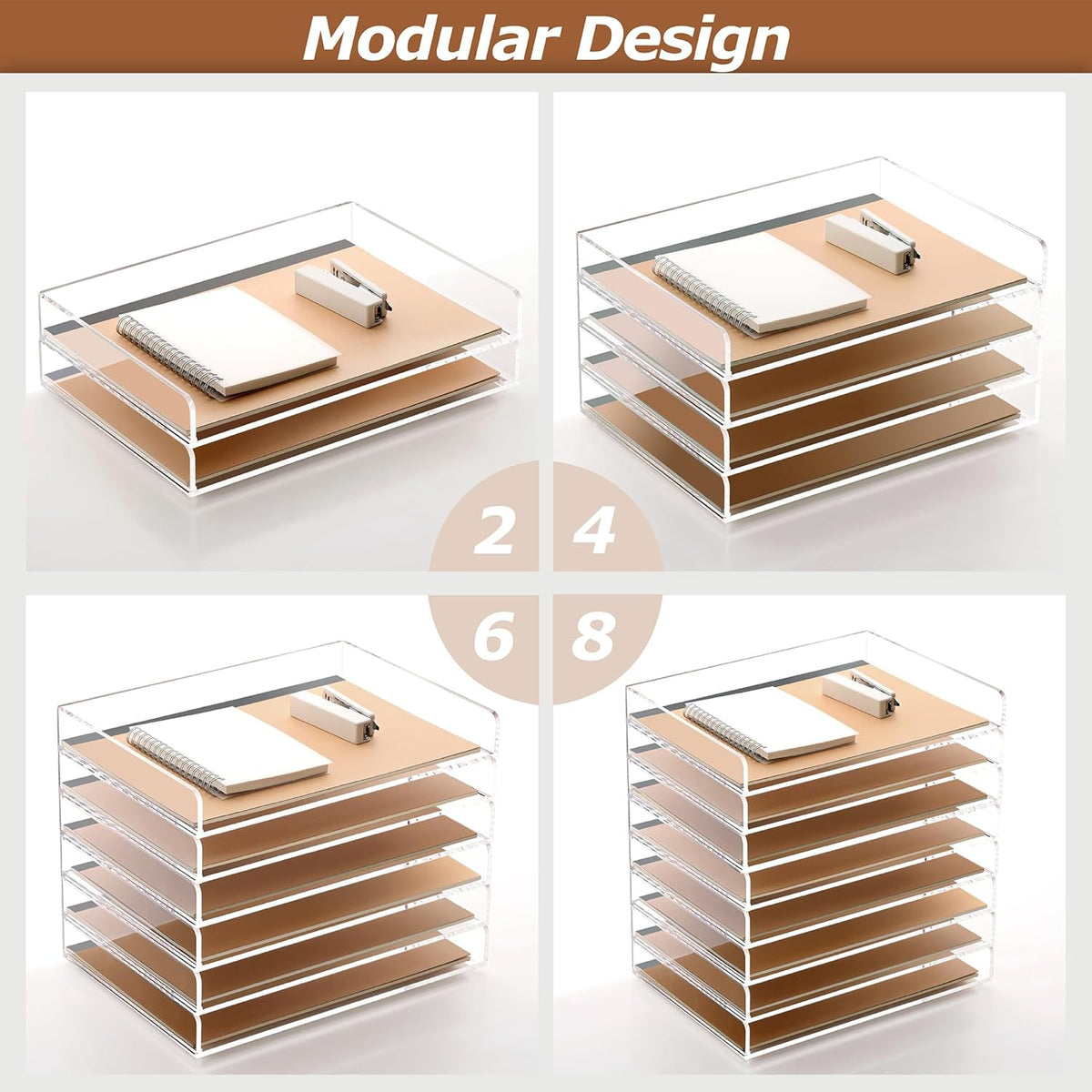 2 Pack- Stackable Paper Letter Tray, A4 File Tray Desk Organizer, Acrylic