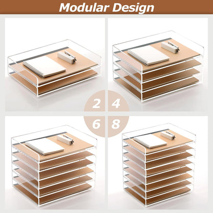2 Pack- Stackable Paper Letter Tray, A4 File Tray Desk Organizer, Acrylic