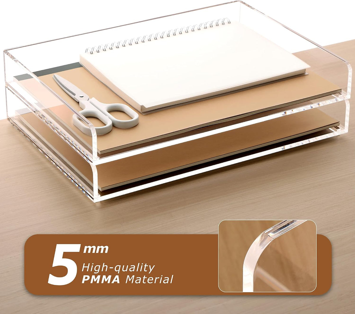 2 Pack- Stackable Paper Letter Tray, A4 File Tray Desk Organizer, Acrylic