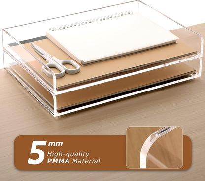 2 Pack- Stackable Paper Letter Tray, A4 File Tray Desk Organizer, Acrylic