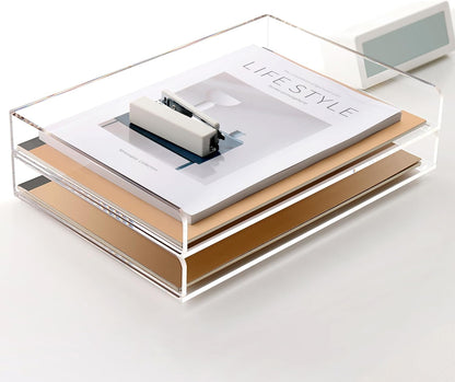 2 Pack- Stackable Paper Letter Tray, A4 File Tray Desk Organizer, Acrylic