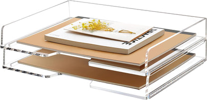 2 Pack- Stackable Paper Letter Tray, A4 File Tray Desk Organizer, Acrylic
