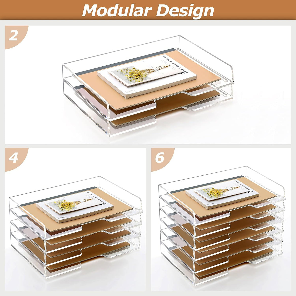 2 Pack- Stackable Paper Letter Tray, A4 File Tray Desk Organizer, Acrylic
