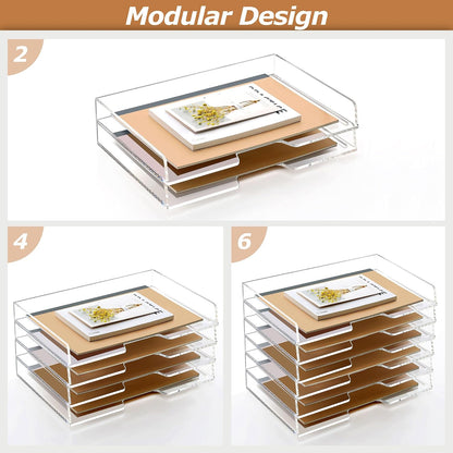 2 Pack- Stackable Paper Letter Tray, A4 File Tray Desk Organizer, Acrylic