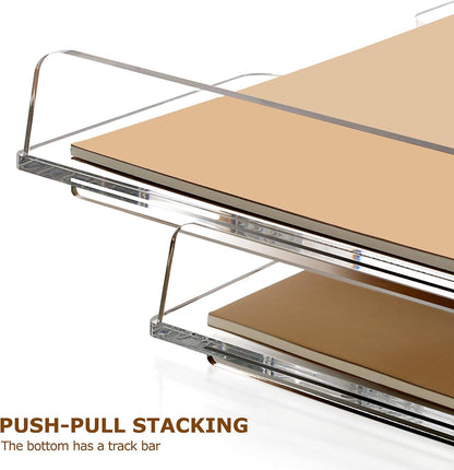 2 Pack- Stackable Paper Letter Tray, A4 File Tray Desk Organizer, Acrylic
