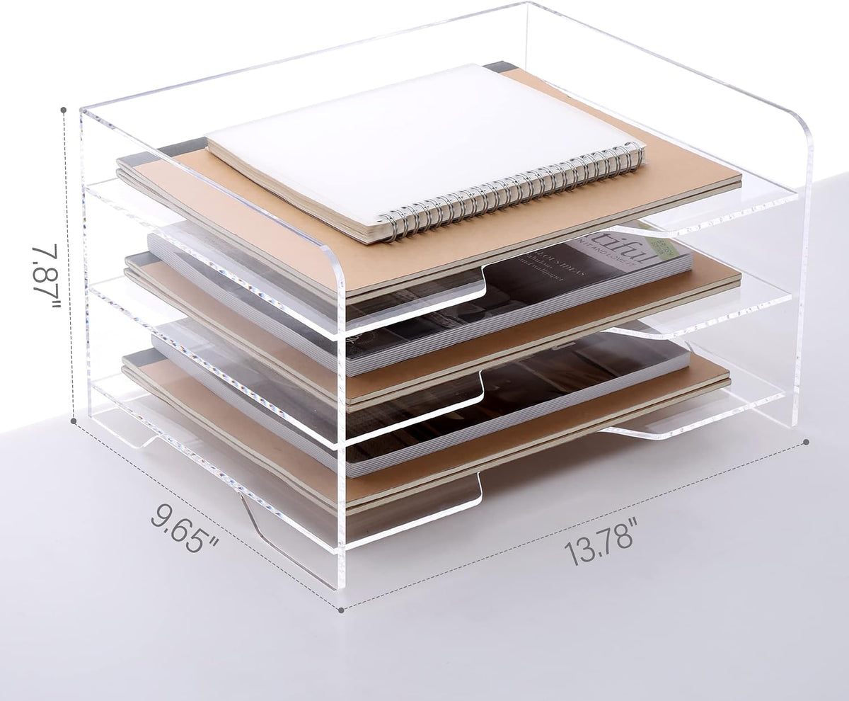 2 Pack- Stackable Paper Letter Tray, A4 File Tray Desk Organizer, Acrylic