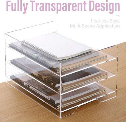 2 Pack- Stackable Paper Letter Tray, A4 File Tray Desk Organizer, Acrylic