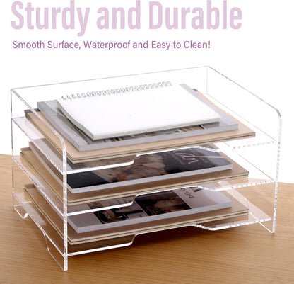2 Pack- Stackable Paper Letter Tray, A4 File Tray Desk Organizer, Acrylic