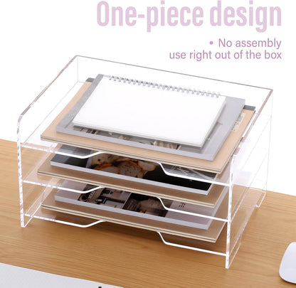 2 Pack- Stackable Paper Letter Tray, A4 File Tray Desk Organizer, Acrylic